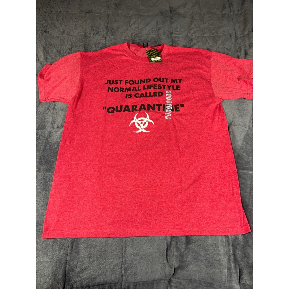 M&O Gold Mens Quarantine Lifestyle Biohazard Graphic T-Shirt Heather Red Large